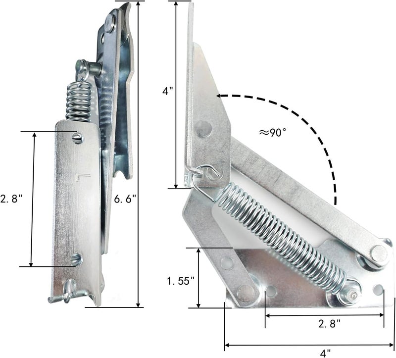 YIDELAI Spring Hinge (1 Pair) 90 Degree Folding Lifting Bracket, Sofa Bed Hinge, Suitable for Cabinet Doors, Furniture Storage Boxes (silver1) - Image 2